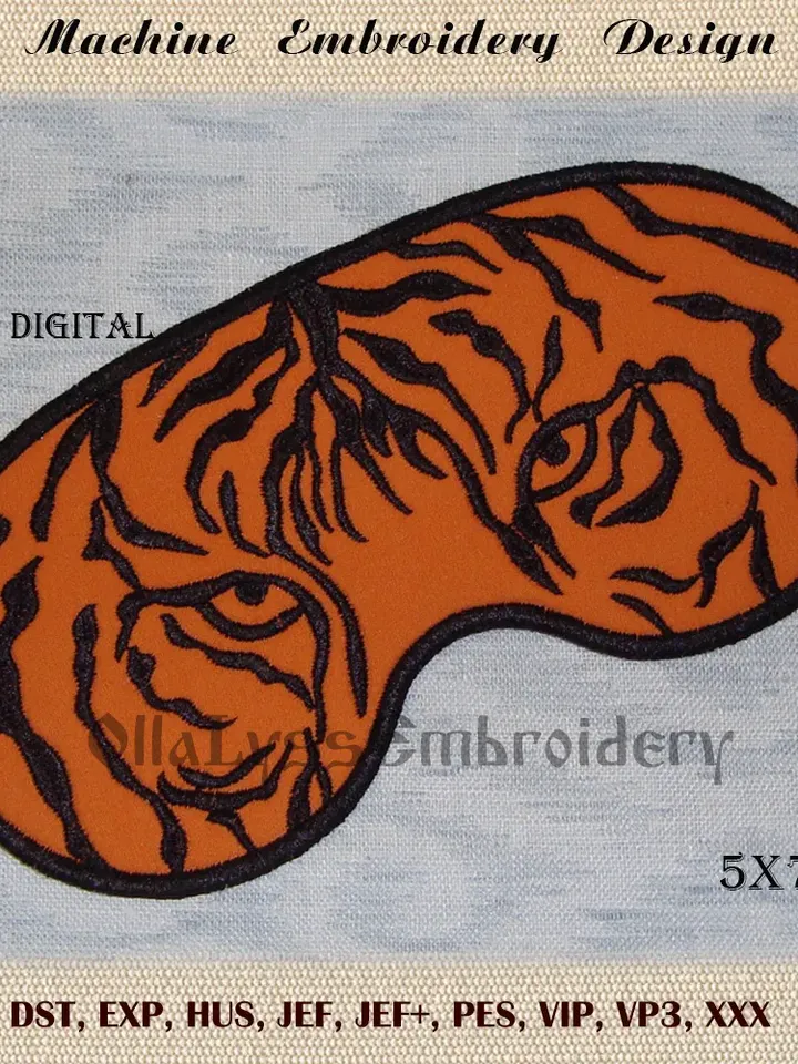 Tiger Sleeping Mask ITH  machine embroidery design