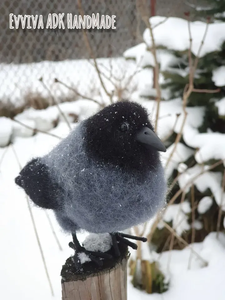 Gray crow. Natural wool sculpture