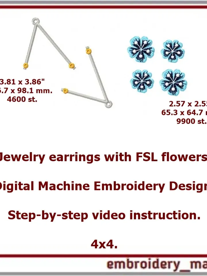 In the hoop embroidery design FSL Jewelry earrings with flowers
