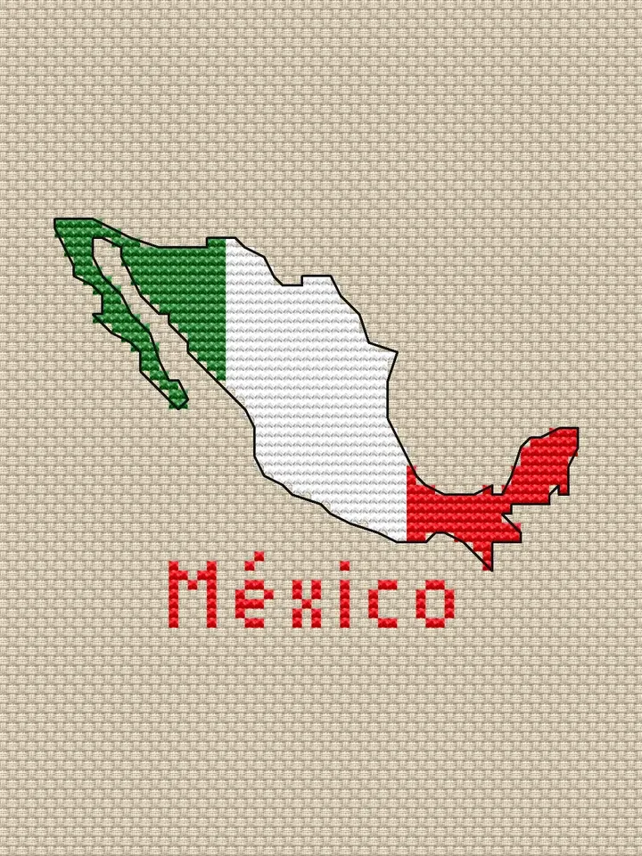 Mexico Map Cross Stitch pattern modern, Mexican Flag Xstitch chart PDF