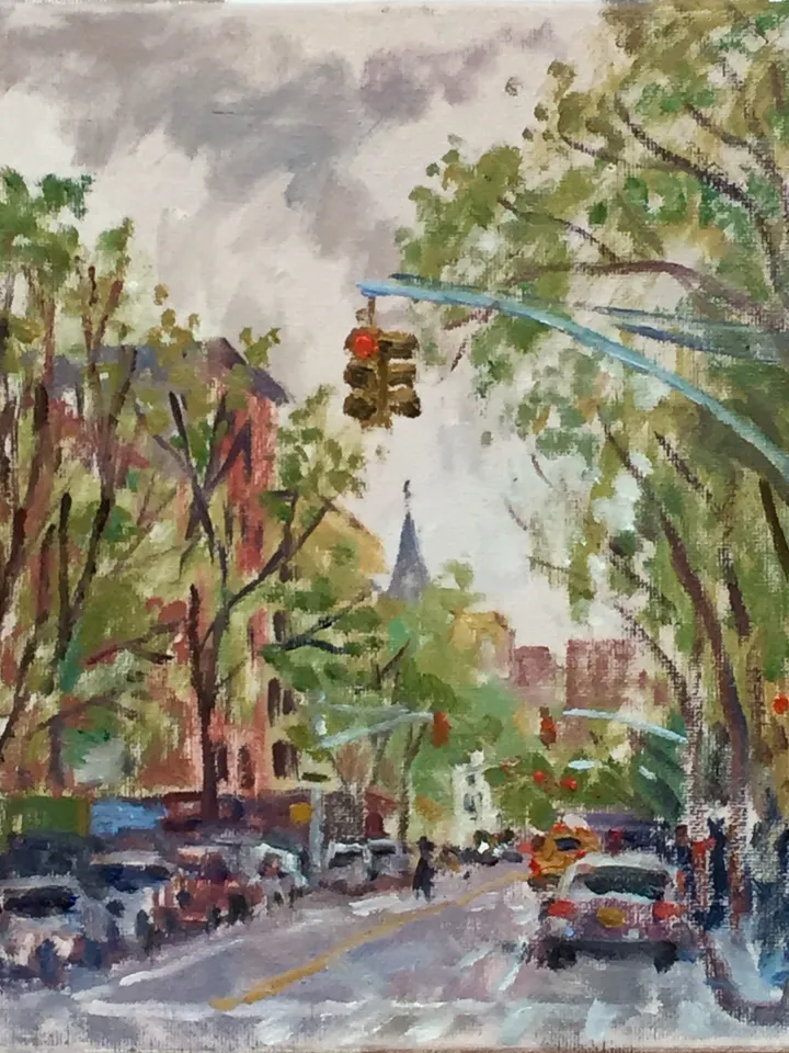 8x10 East Village Cityscape Painting -Up Avenue A/NYC- Oil on Canvas, New York Urban Impressionist Fine Art, Signed Original Landscape