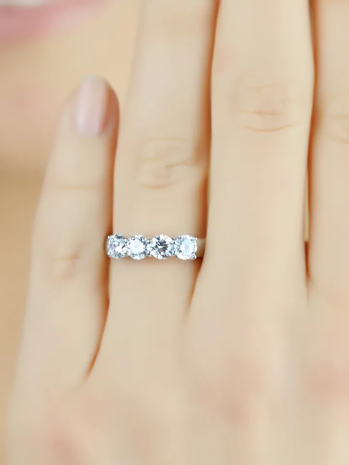 ROUND CUT RING | Round Cut Diamond Ring Band | 4 Stone Wedding Ring | Gift For Wedding | Handmade Multi Stone 14k Gold Ring
