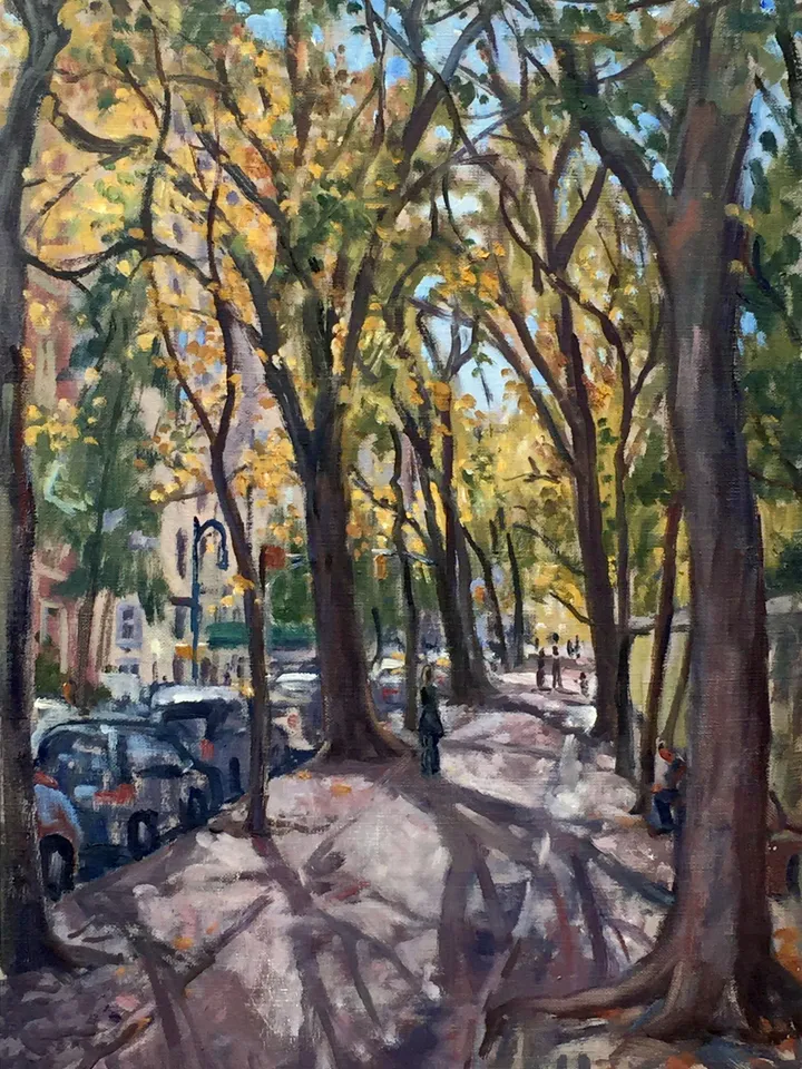 Original New York Landscape Painting - Along Fifth Avenue/NYC - 16x22 Oil on Canvas, Plein Air Impressionism, Large Signed American Fine Art