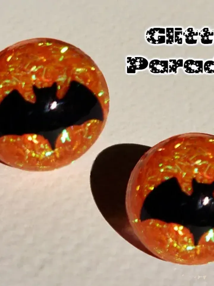 Lucite Pumpkin Bat - Earrings - Witch Jewelry - Spooky - Retro Halloween Jewelry - Halloween Earrings - Ghoul Jewelry - Glitter Paradise®