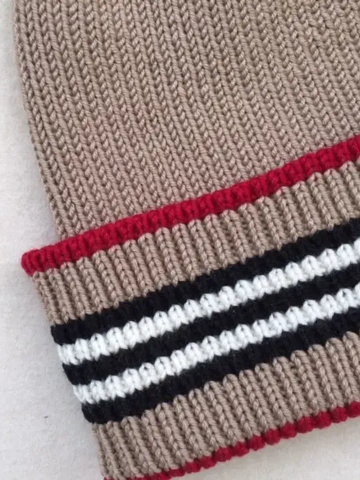 Beige women hat with lapel, Striped Wool Beanie for women, hat in the style of Burberry, hat for spring, warm hat gift