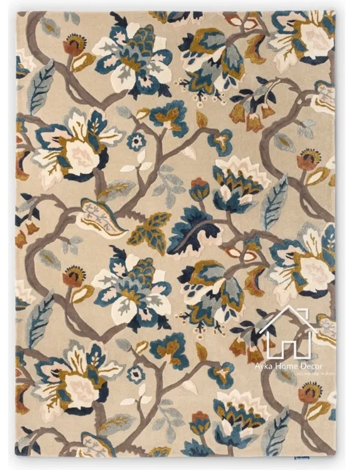 New Authentic Multi Colored Floral Rug 100% Woolen Anti Skid Area Rug Hand Tufted Carpet Wool & Silk Mixer