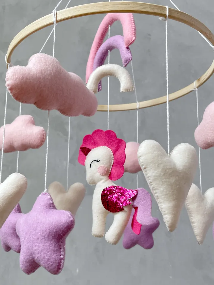 Pink unicorn baby girl crib mobile. Rainbow baby mobile girl. Rainbow unicorn nursery decor girl