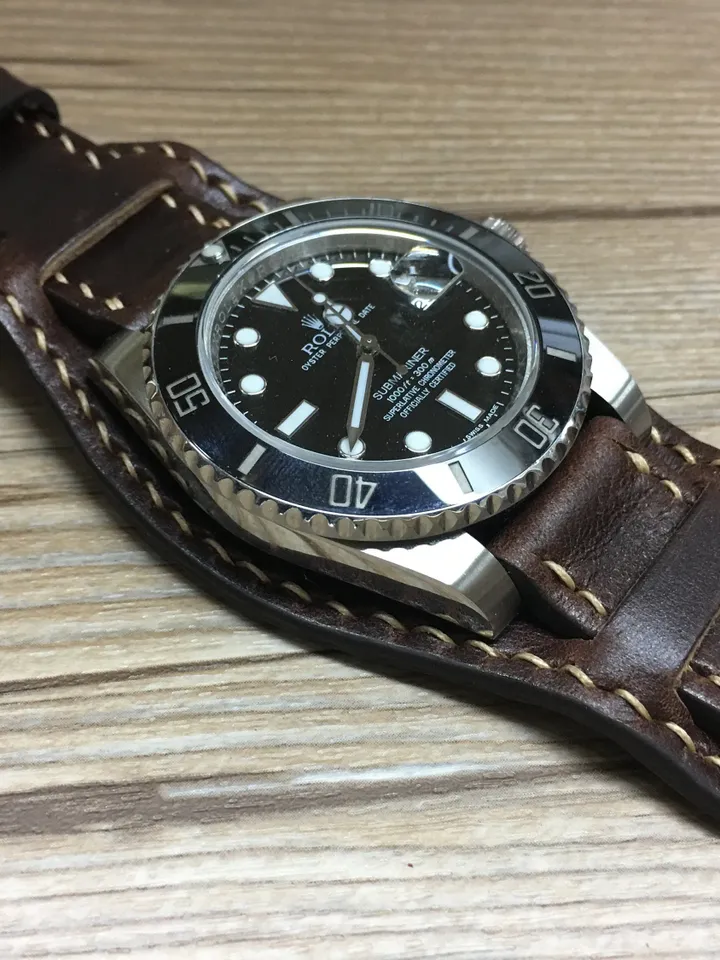 Leather Watch Band, Leather watch strap, Cuff band, Full bund strap, 20mm watch band, 19mm strap, Dark Brown watch strap, FREE SHIPPING