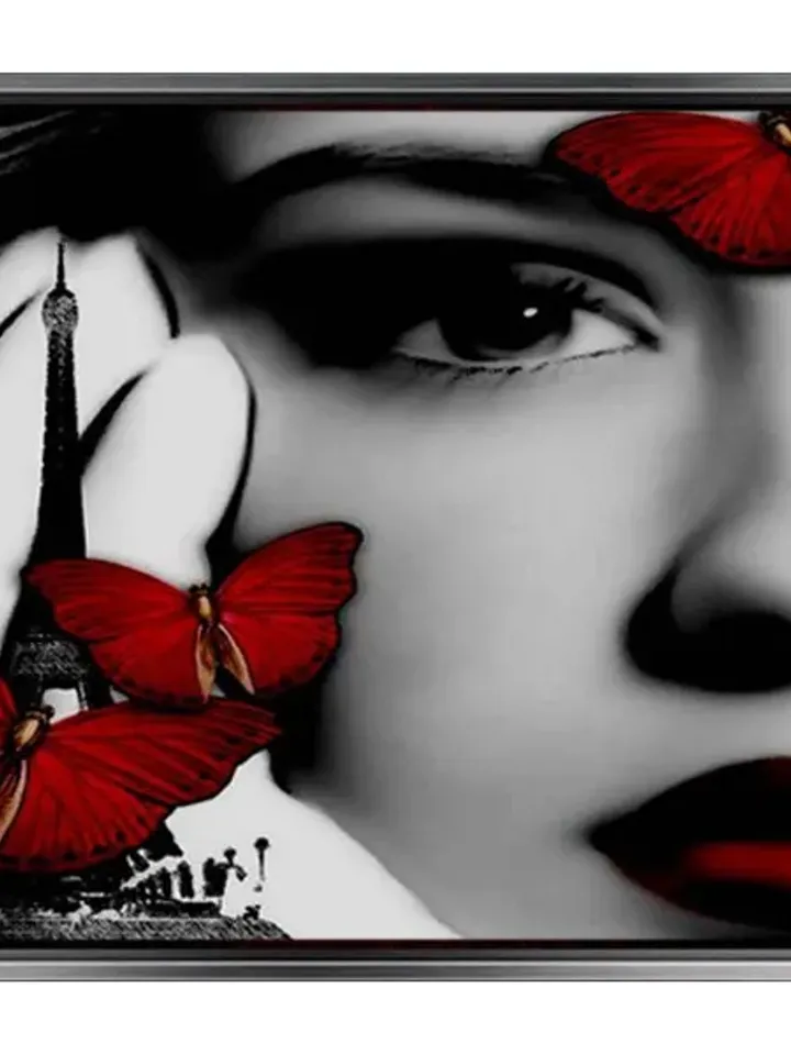 Butterfly and Woman Print on Canvas , Floating Frame Option, Modern Wall Art, Extra Large Canvas Wall Art