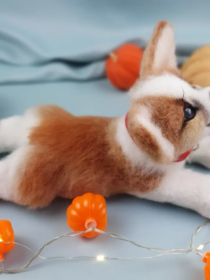 Corgi realistic puppy toy made of natural wool. Collectible toy pembroke corgi dog