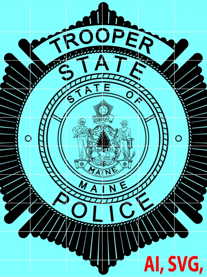 Maine Trooper Police Badge, Logo, Seal, Custom, Ai, Vector, SVG, DXF, PNG, Digital