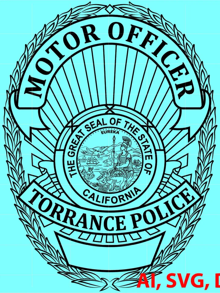 State of California Torrance Police Officer Badge, Logo, Seal, Custom, Ai, Vector, SVG, DXF, PNG, Digital