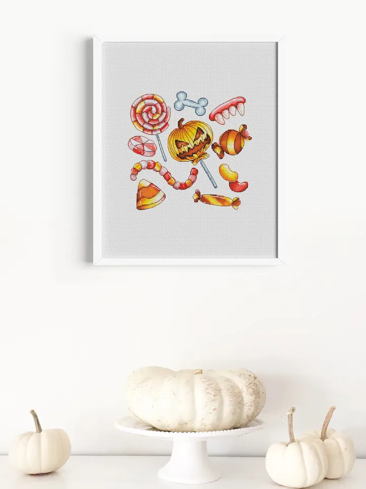 Halloween Cross Stitch Pattern PDF, Halloween Candis Cross Stitch, Holiday Spooky Cross Stitch, Magic Cross Stitch Pattern Instant Download