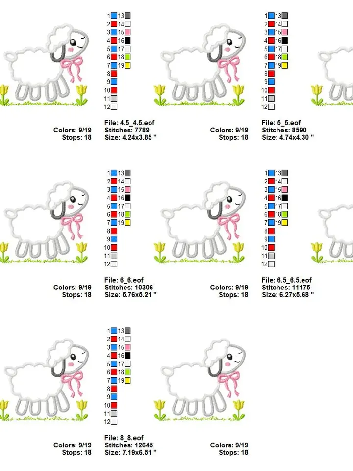 Baby Easter Sheep for girl with bow Happy Dolly Easter Lamb Girl with Bow Design applique for Machine Embroidery