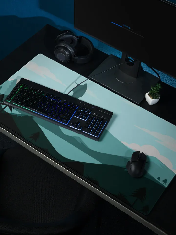 Blue Dragon Archer Gaming Mousepad | Fantasy Landscape TTRPG Battle Mat, DnD Dice Rolling Mat, Wide Gaming Mouse Pad, Pathfinder Combat Mat