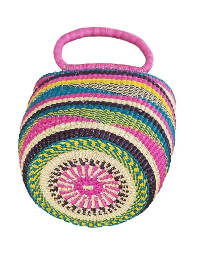 African Bolga Woven Market Basket, Fruit Gathering Basket, Harvest Basket