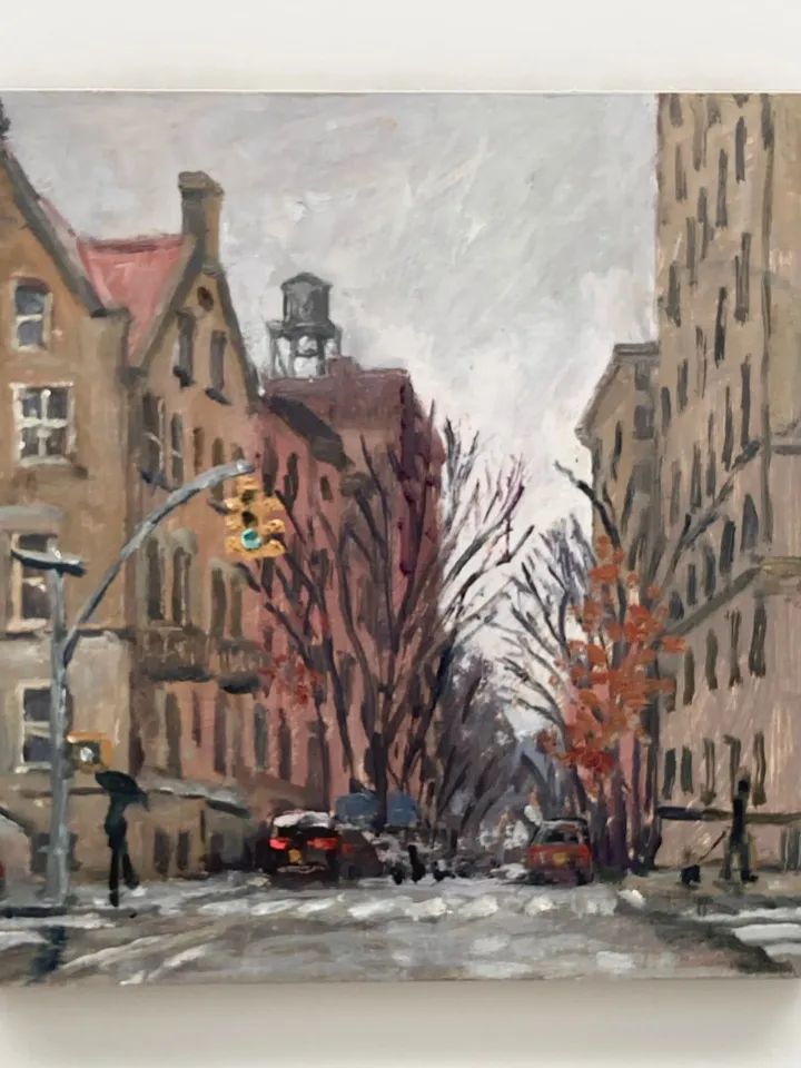 New York City Landscape Painting -From 77th and West End Avenue- 8x8 Oil on Panel, NYC Impressionist Cityscape, Signed Original