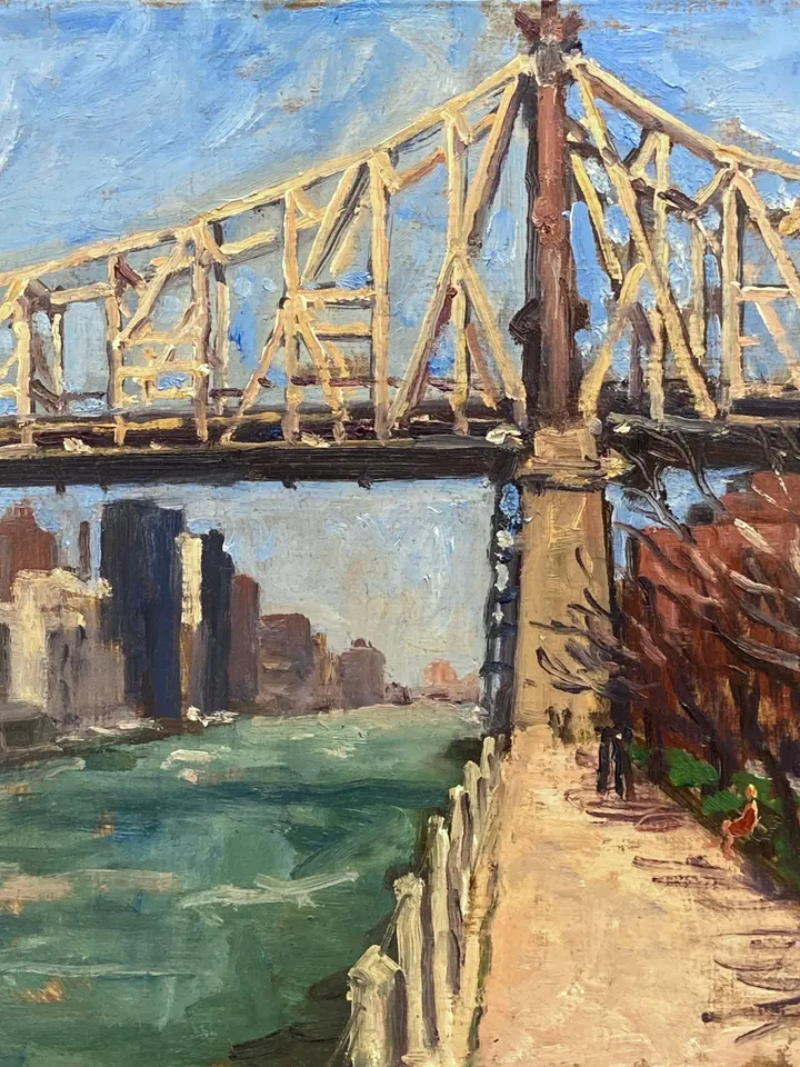 The Queensborough Bridge - 12x12 Oil on Panel, Urban NYC Impressionist Fine Art, Signed Original Plein Air Cityscape Painting