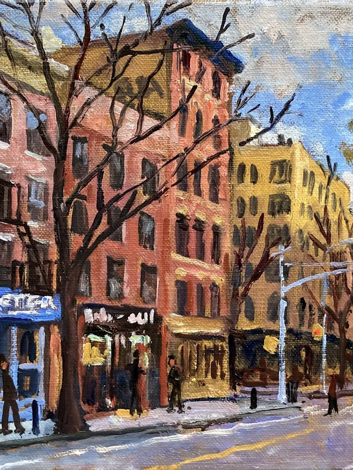 East Village Oil Painting - Up Avenue A/NYC - 8x10 Oil on Linen, Plein Air Impressionist Cityscape, Signed Original Fine Art