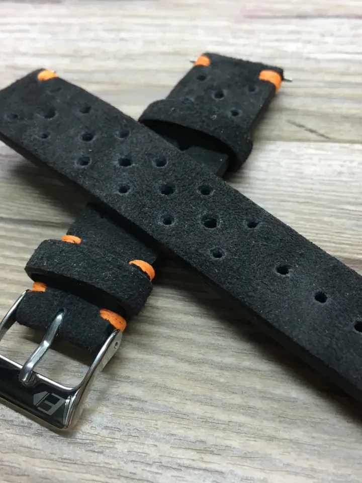 Leather watch strap, Leather watch band, Suede grey, Rally Watch strap, Racing watch band, 20mm watch band, FREE SHIPPING