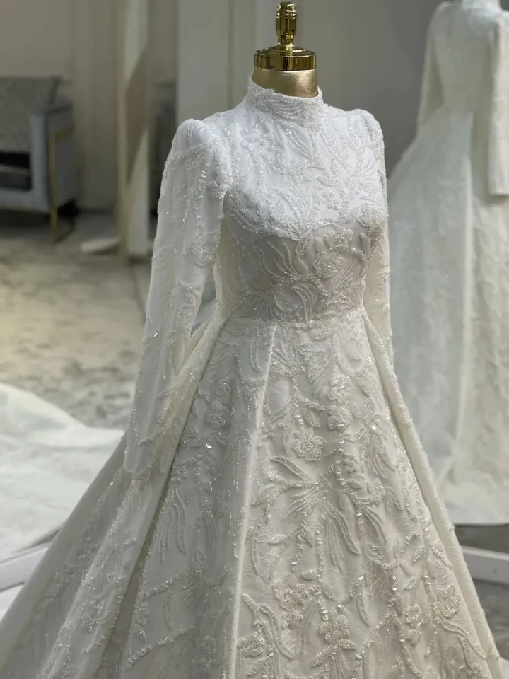 AHUNARE HIJAB - White - Wedding Dress, Muslim Evening Gown, Nikah, Islamic Wedding, Engagement, Bridesmaid