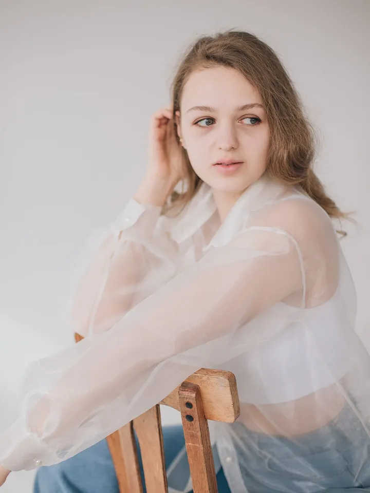 Transparent Lightweight blouse, Pirate organza blouse, Sheer blouse, Blouse with voluminous long sleeves, Women's shirt of a straight cut