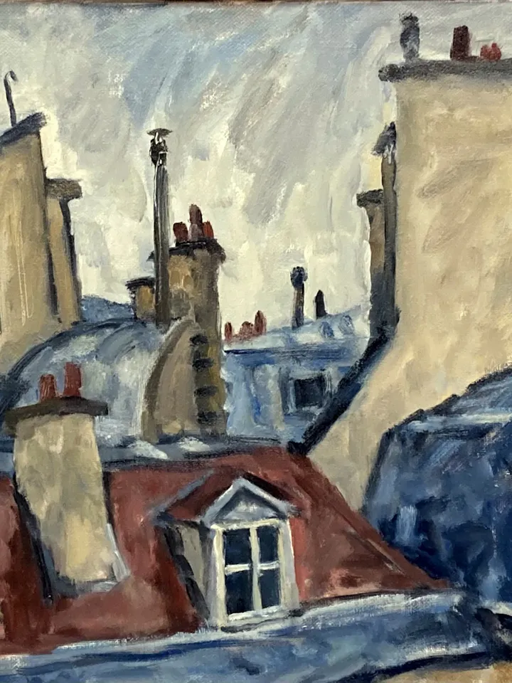 Paris Landscape Painting - Rooftops/Rain - 13x17 Oil on Canvas, Urban Impressionist Cityscape, Signed Original American Realist Fine Art