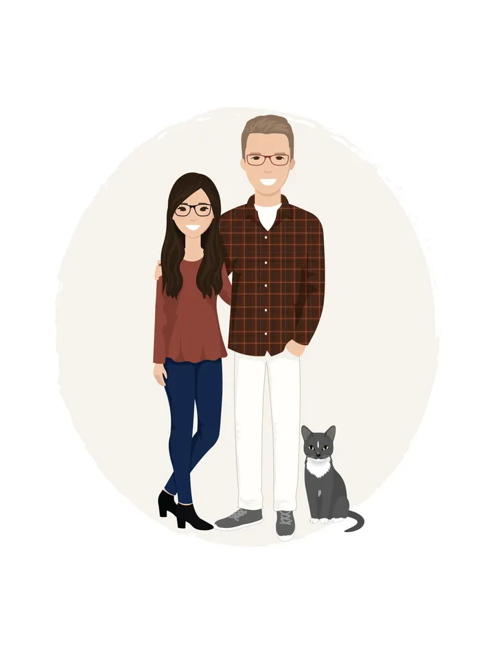Custom family Portrait with pet, simple portrait, Family illustration