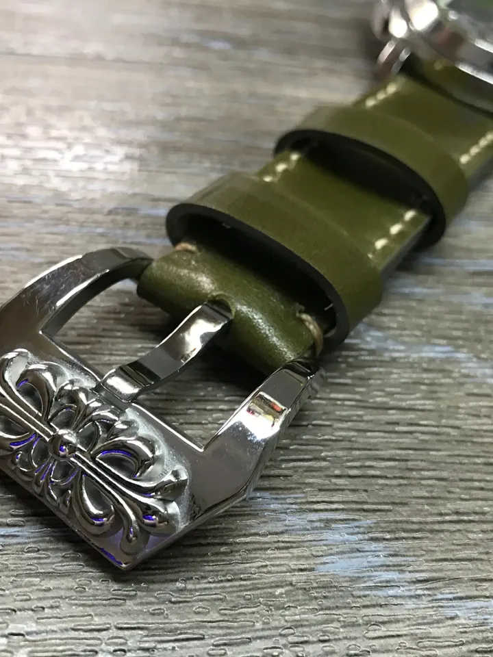 24mm watch band, leather watch Band, Shell Cordovan leather, Leather Watch Strap, 24mm watch strap, 26mm strap, Army green, FREE SHIPPING