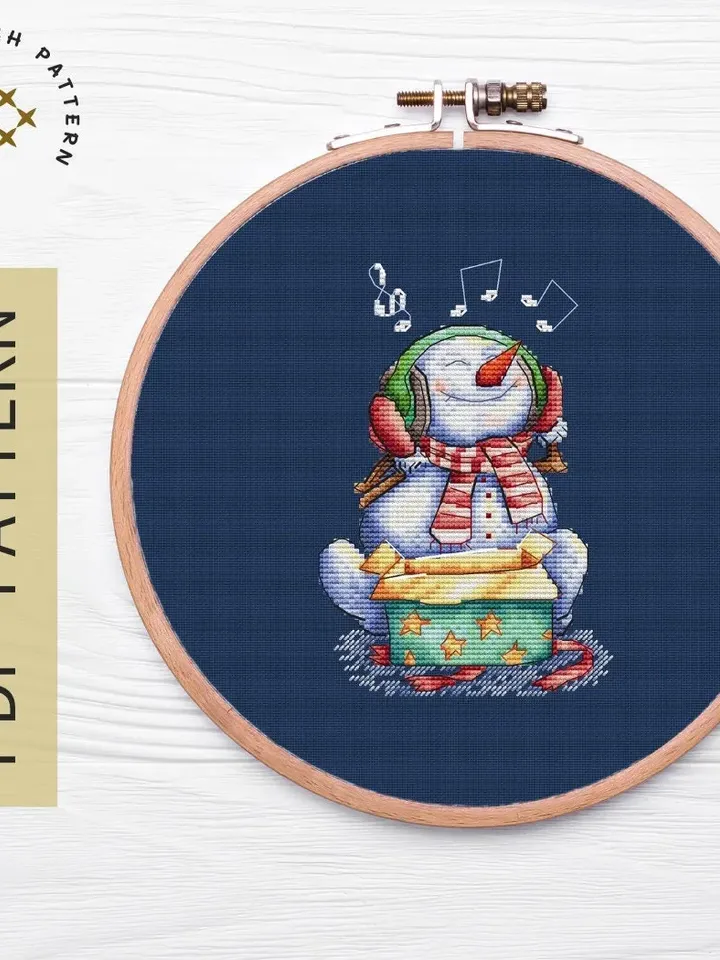 Snowman Cross Stitch Pattern PDF, Funny Christmas, Winter Cozy Counted Cross Stitch, Cute Funny Snowman Embroidery