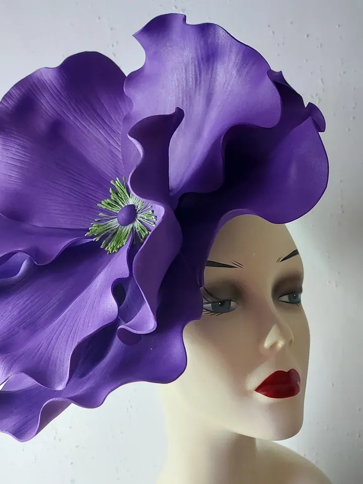 Giant purple fascinator Kentucky Derby Hat Wedding Headdress, Bridal headpiece Floral Hair Accessory Occasion hats