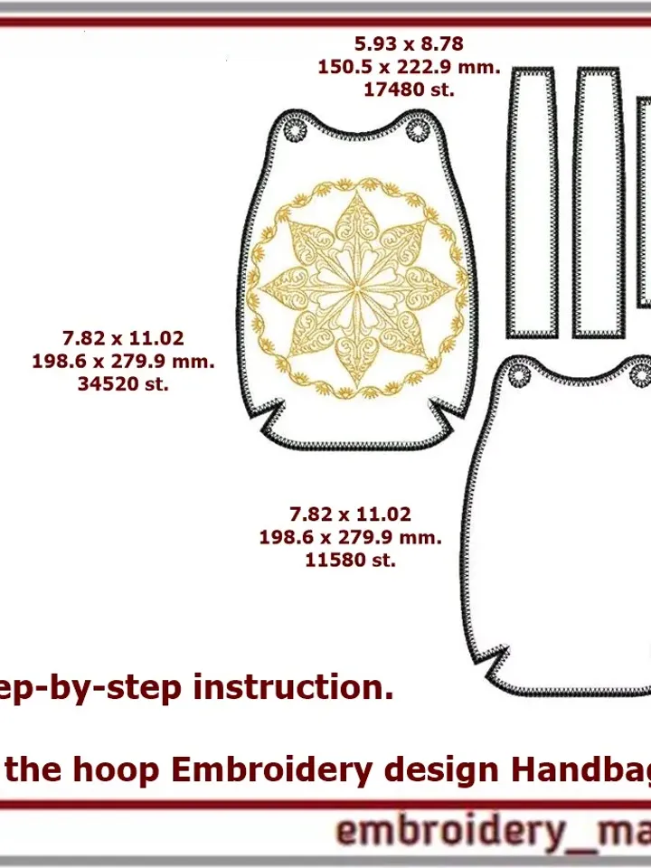 In the hoop Embroidery design quilt Handbag with pattern mandala