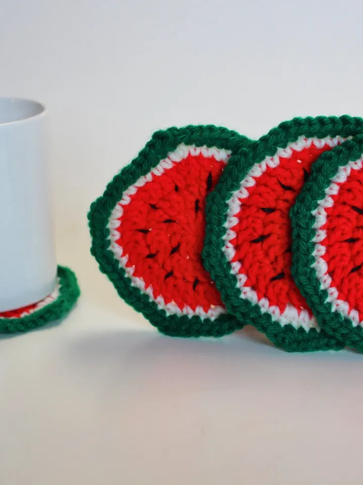 Crochet Yarn Watermelon Coasters, July 4th Home Décor, Summer Time Celebration Decorations, Drink Cozies, Fruit Food Coasters, Gifts for Her