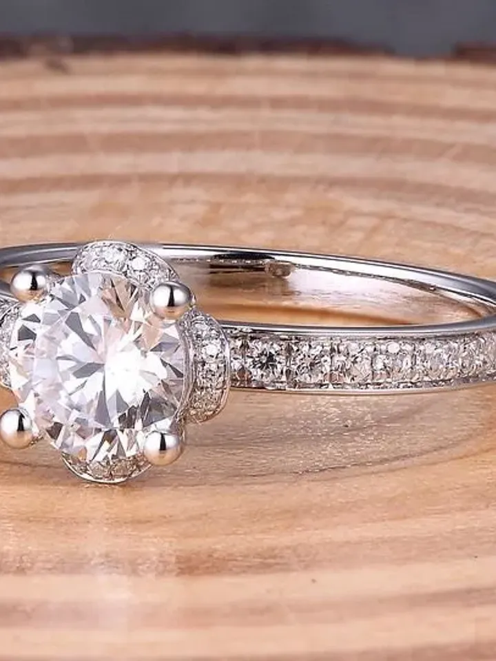 6MM Round Solid 14K White Gold Semi Mount Ring / Engagement Ring /Diamond Ring