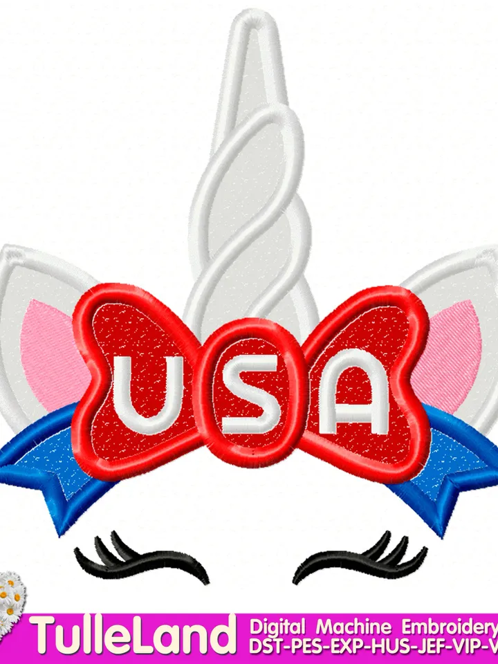 Unicorn American Patriot Uncle Sam Hat 4th July applique Machine embroidery design