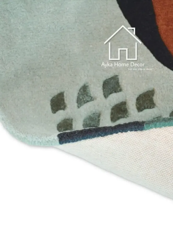 Fisho Round Shape Wool & Silk Rug Handmade Area Rug Hand Tuft Rugs Morden Rugs for Living Room Rugs Bedroom rug Designer Area Rug