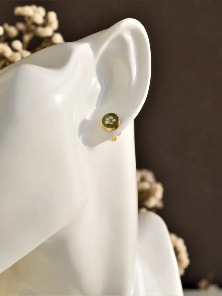 Green set jewelry Queen Anne's lace stud earrings Flower ring Floral hair clip