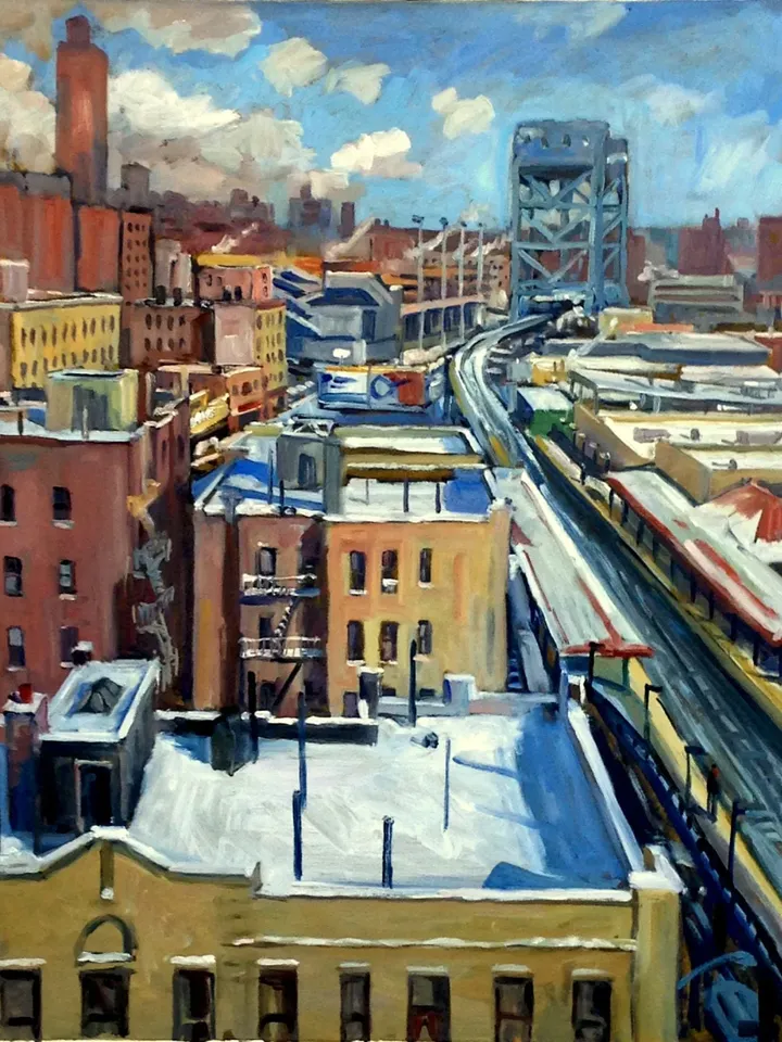 Large Original Winter Cityscape Painting -Snowy Rooftops/New York City- 24x30 Oil on Canvas, NYC Urban Impressionist Scene, Signed Original