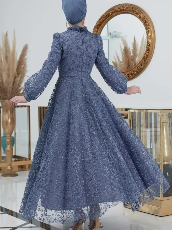 AHUNARE HIJAB - Orkide Blue Tulle Wedding Dress, Muslim Evening Gown, Nikah, Islamic Wedding, Engagement, Bridesmaid,