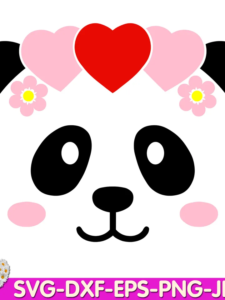 Valentine Panda Face with heart Cute Panda Panda Girl Loving digital design Cricut svg dxf eps png ipg pdf, cut file