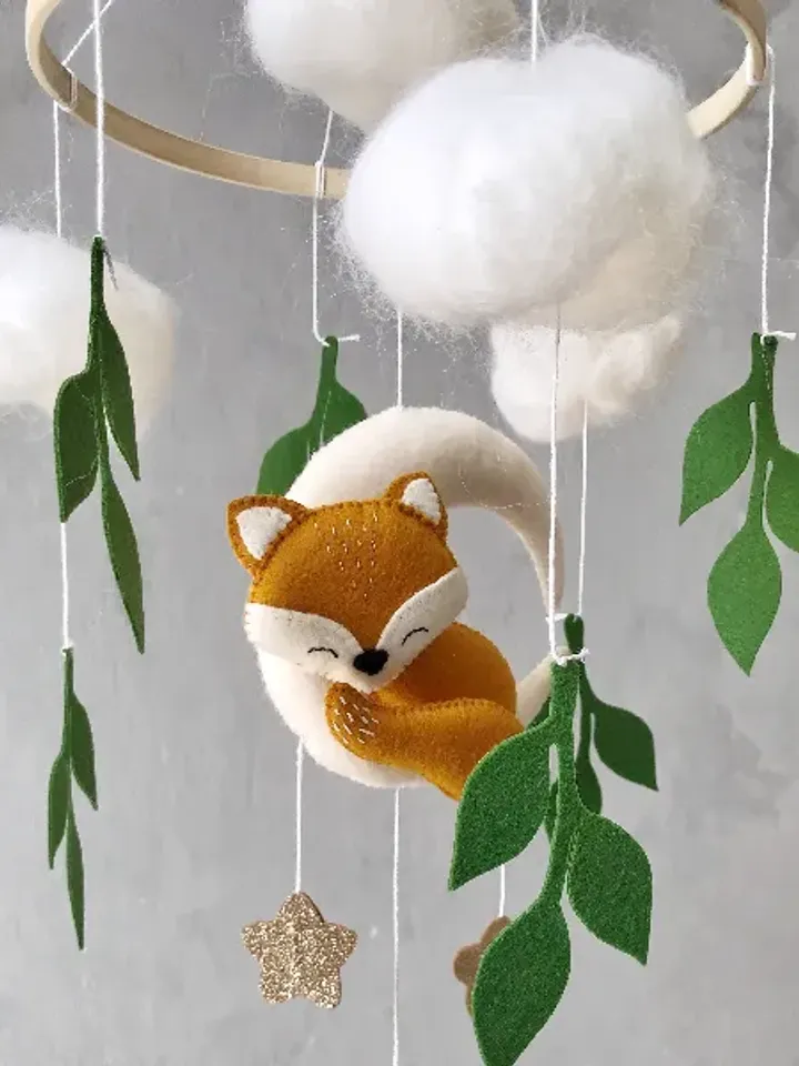 Fox on the Moon baby mobile neutral nursery Woodland mobile baby Forest crib mobile