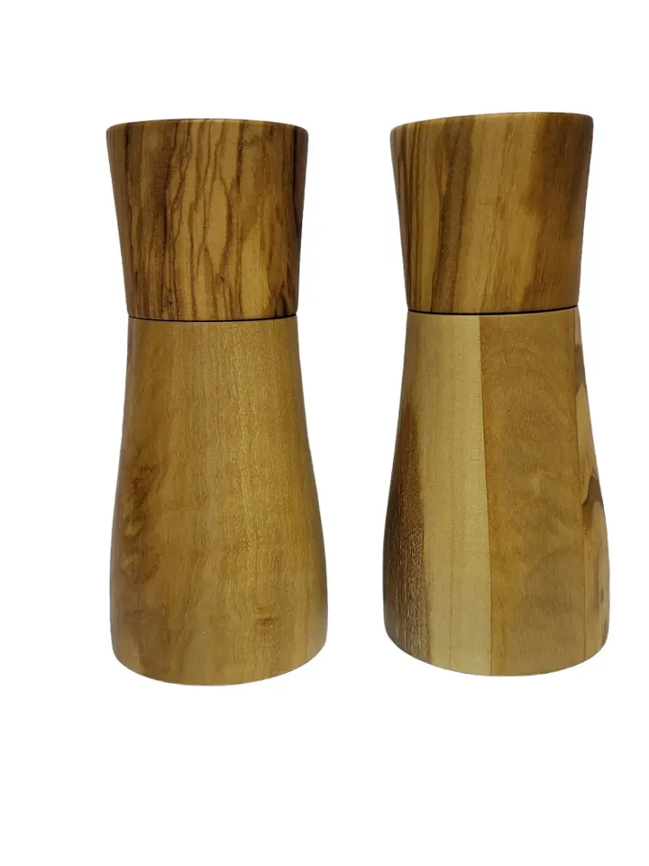 Set of 2 Salt and Pepper Grinders (small) from Olive Wood with CrushGrind ceramic mechanism - Perfect Wedding / Birthday Gift - #Z01