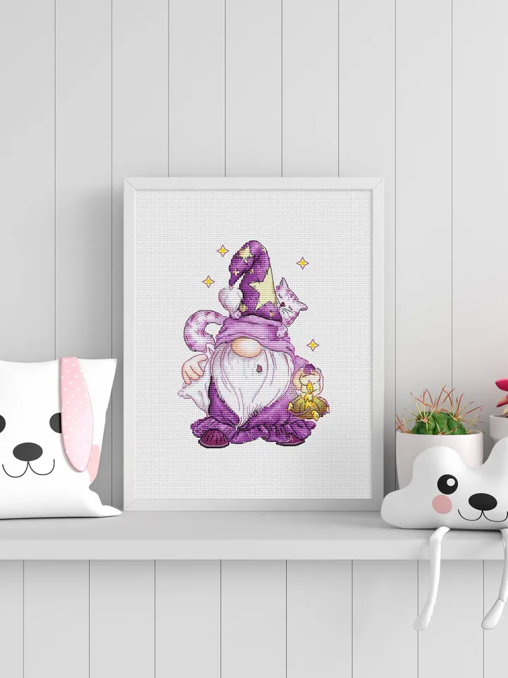 Funny Gnome Cross Stitch Pattern PDF, Cat Gnome Counted Cross Stitch, Cute Gnome Embroidery Instant Download File