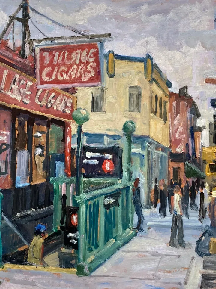 Village Cigars/West Village/NYC- Original New York Cityscape Painting, 10x10 Oil on Panel, Contemporary Impressionist Fine Art