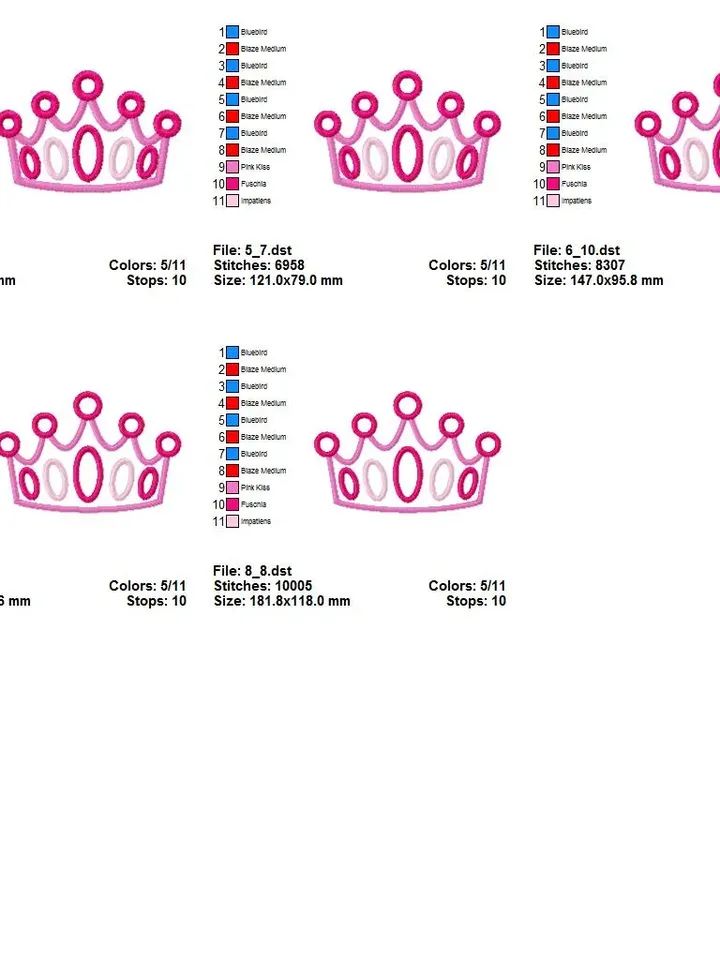 Princess Crown Tiara foe Girl Design Applique for Machine Embroidery