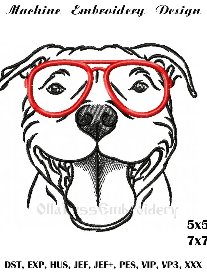 Hipster Staffordshire Bull Terrier Dog embroidery design