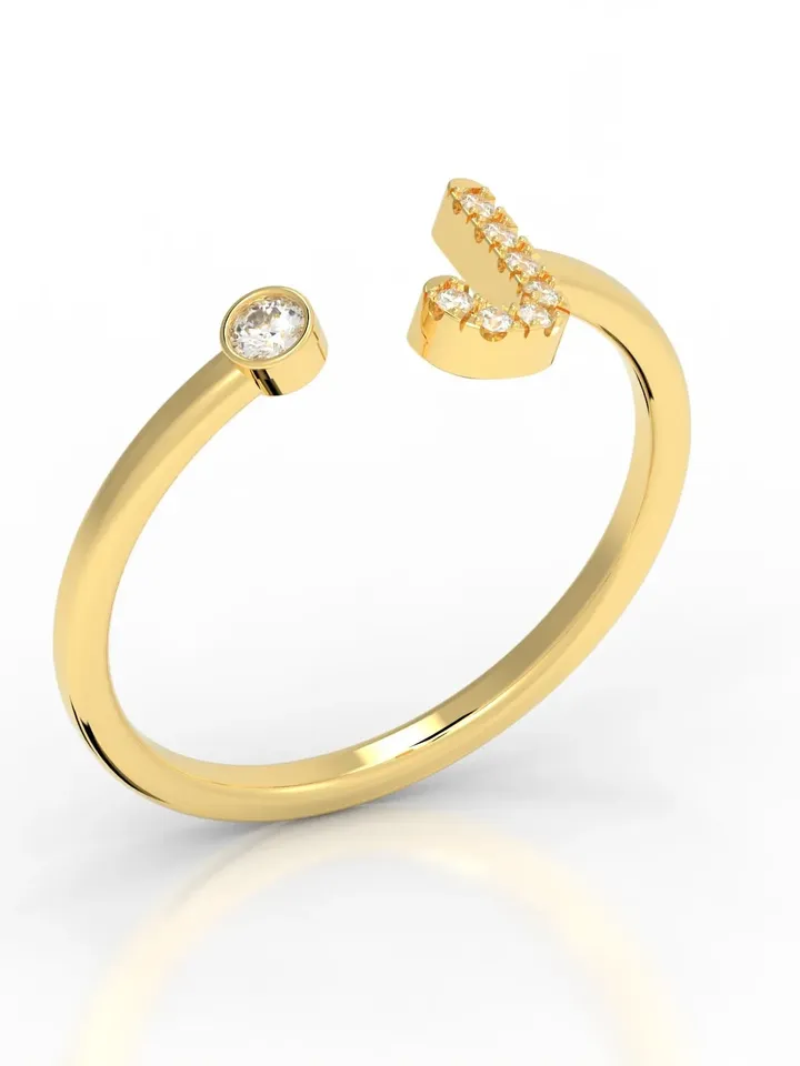 14K Gold Diamond 0,20 Ct G VS Initial Ring Letter Ring for Women Letter J Minimalistic  Trendy Gift for Her Anniversary Valentines Dainty