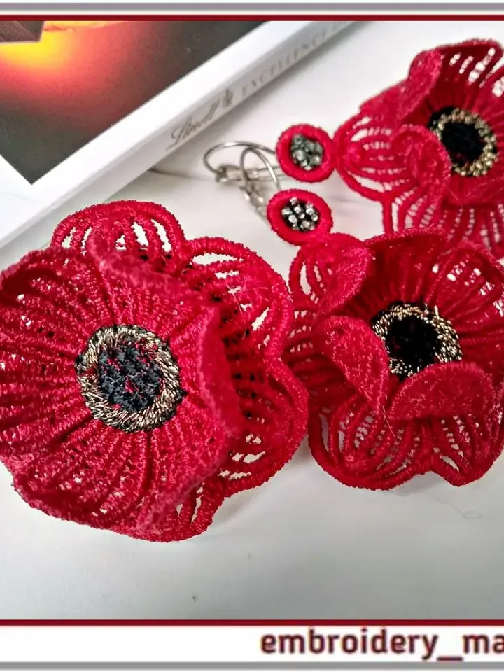 FSL in the hoop Embroidery designs Flowers Earrings, brooch, ring