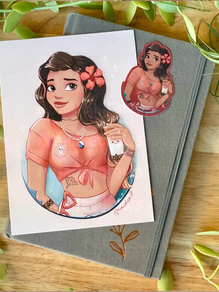 Hawaii Princess w Boba Matte Art Print | Wall Art | Home Decor Print | Family Home Print | Small Gift | Kids Gift