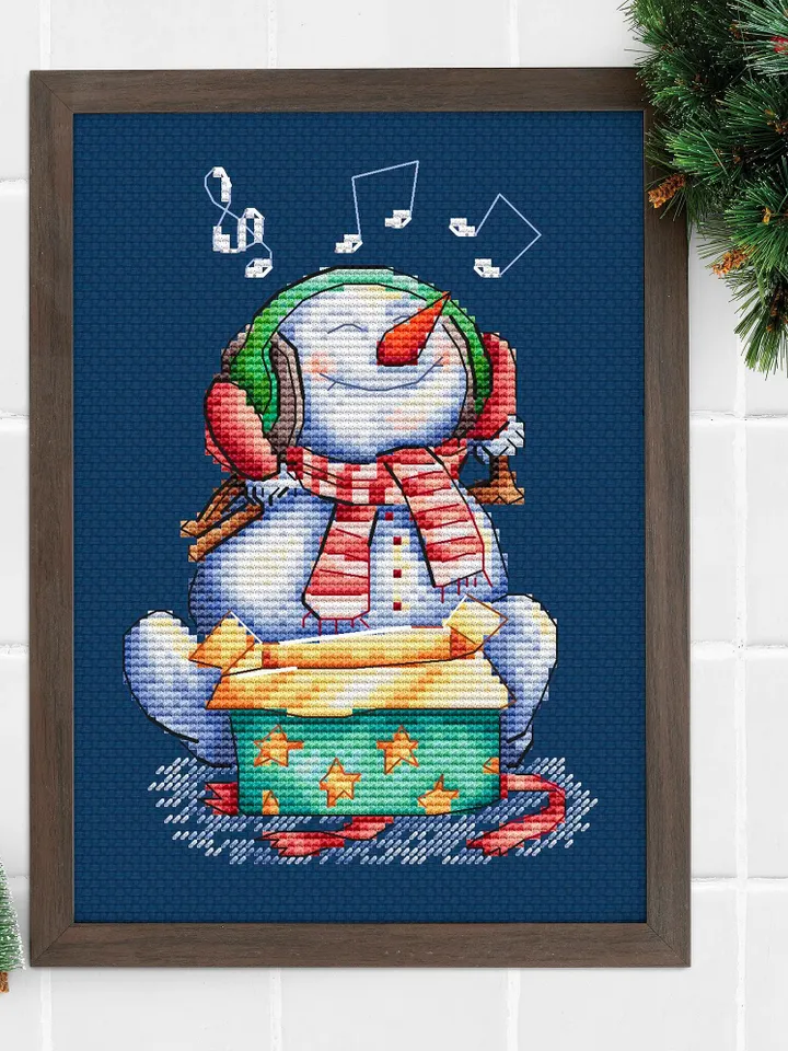 Snowman Cross Stitch Pattern, Funny Christmas, Winter Cozy Counted Cross Stitch, Cute Funny Snowman Embroidery